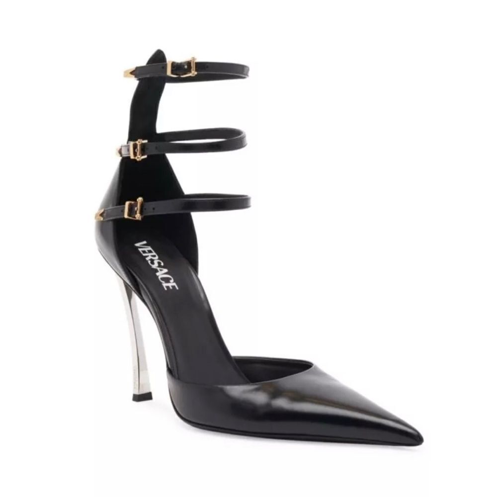 Versace Pin Point Leather Ankle Strap Pumps